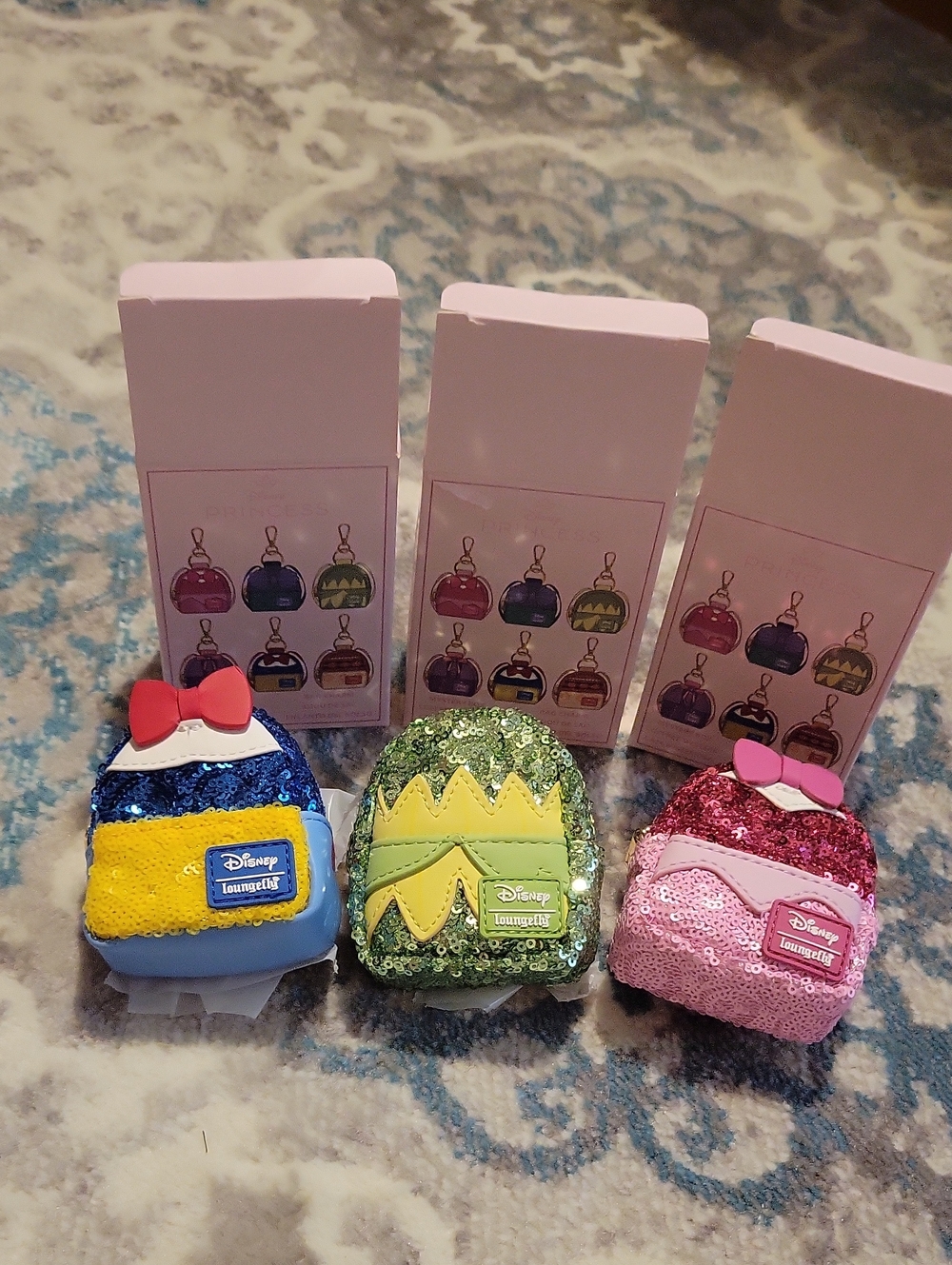 Loungefly  Sequin Mini Backpack Keychain - Blue, Green, Pink Set Of 3